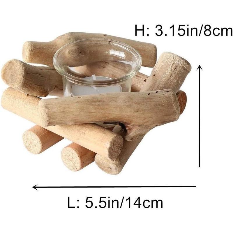 Handmade Wooden Tea Light Candle Holder with Glass Cup Rustic Country Coastal Style for Farmhouse Home Decoration Home Altar Decoration Holoday Wedding Decoration