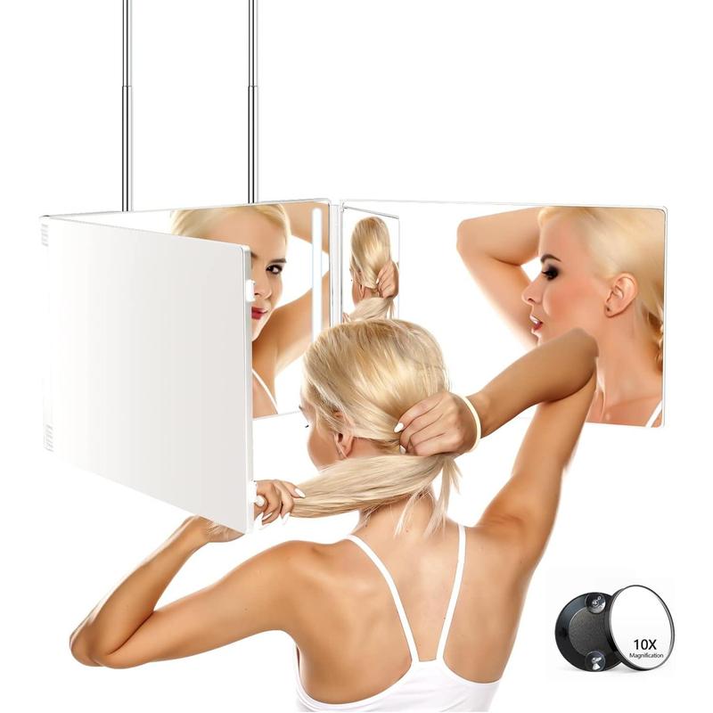 3 Way Mirror for Self Hair Cutting Tools with Height Adjustable Mirror 360 Trifold Mirror for Makeup to See Back of Head