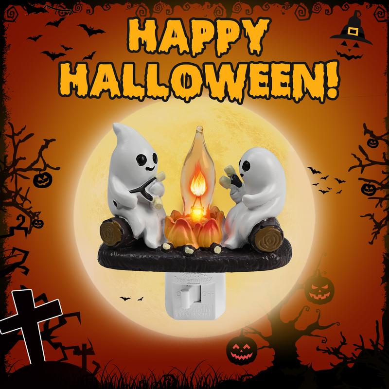 Festival Ghost Campfire Flickering Night Light, 3D LED Fake Fire Lamp,  2024 New Spooky Lights Candles Halloween Decoration Night Light for Home, Halloween Nightlight Indoor Decorations