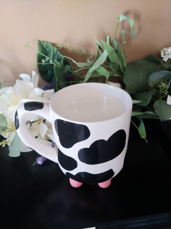 Cow Mug Candle, 20oz Coffee Mug, Scented Pure Soy Wax Candle, Black & White Cow Candle, Cow Udder Mug, Cow Coffee Cup, Handpoured Soy Candle