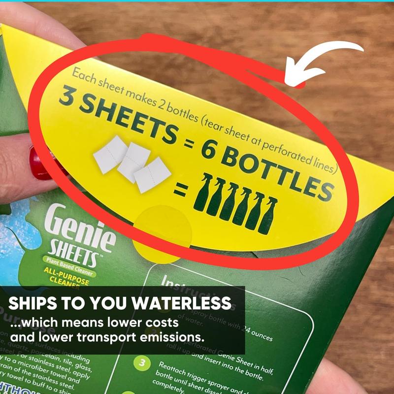 Genie Sheets All Purpose Cleaner | 1 Bottle with Sprayer + Concentrate Makes 12 24oz Refills | Professional-Strength | Just Add Water | Sustainable Eco-Friendly Plant-Based