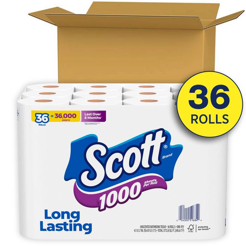 Scott 1000 Toilet Paper, 36 Rolls, 1,000 Sheets per Roll