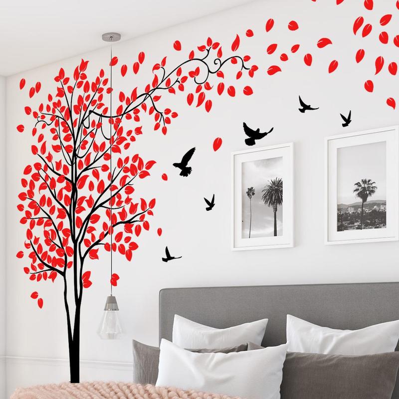 Tree & Bird Pattern Wall Sticker, 1 Set Self Adhesive Removable Wall Decal, Decorative Sticker for Home Bedroom Living Room