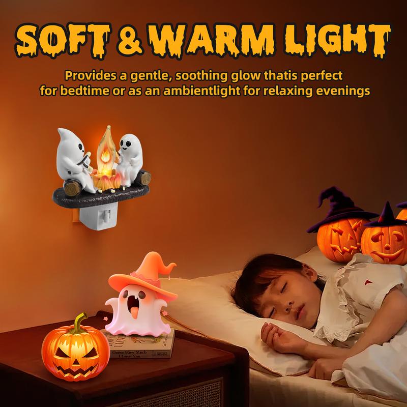 Festival Ghost Campfire Flickering Night Light, 3D LED Fake Fire Lamp,  2024 New Spooky Lights Candles Halloween Decoration Night Light for Home, Halloween Nightlight Indoor Decorations