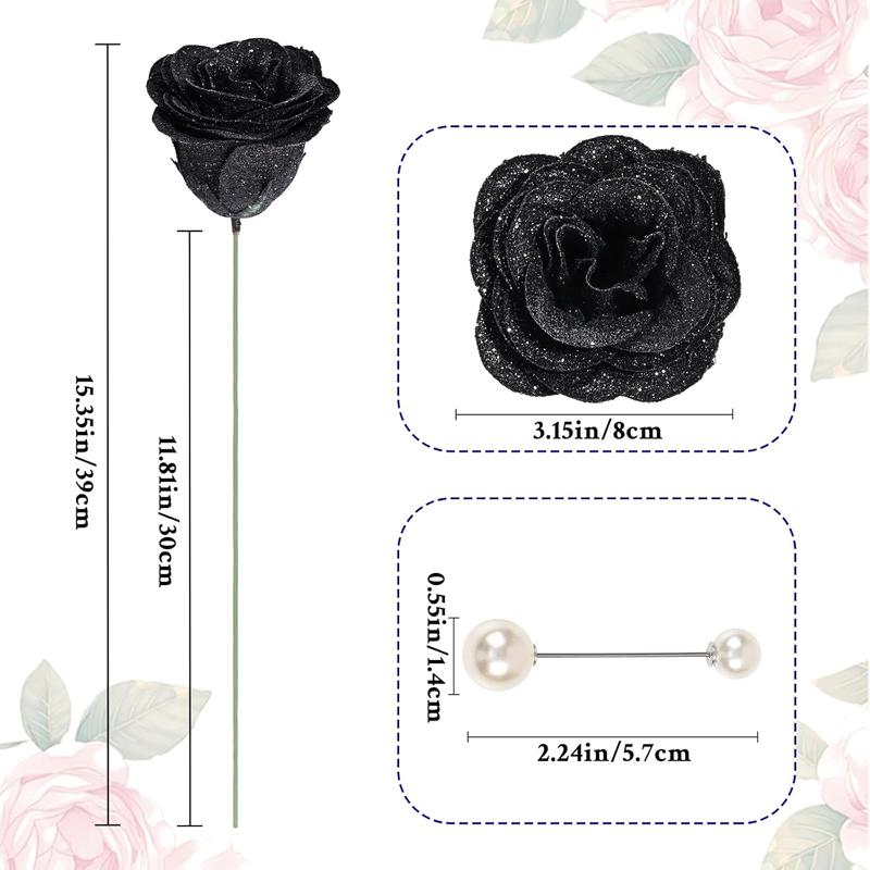 Black Glitter Roses Bouquet, DIY   Bouquet, Artificial Rose Bouquet for Valentine's Day, Anniversary, Engagement, Wedding, 36 Roses