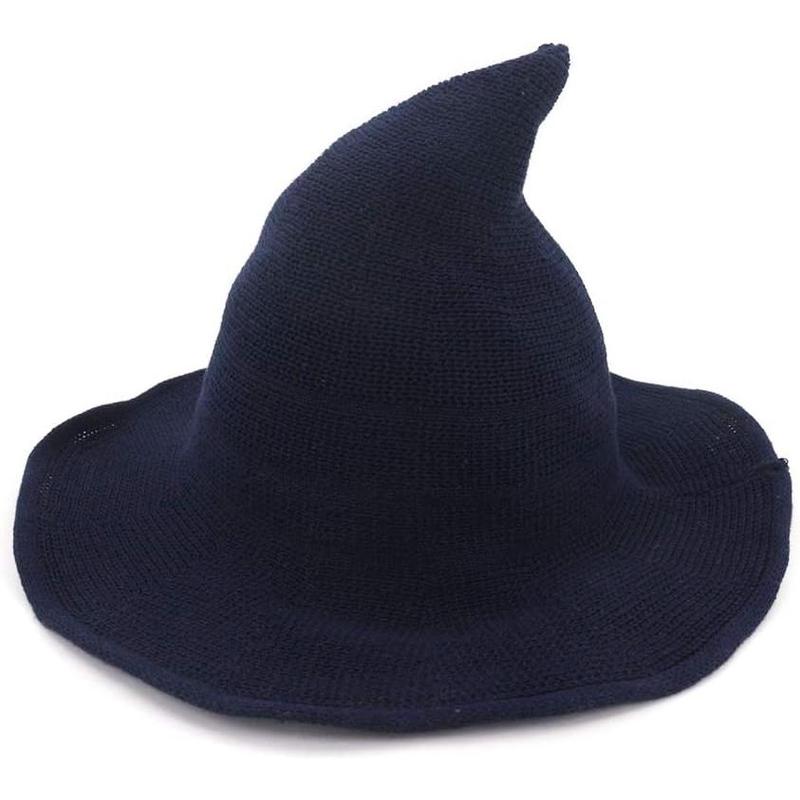 Womens Witch Hat Knitted Wool Cap for Halloween Party Masquerade Cosplay Costume Accessory and Daily (Navy)