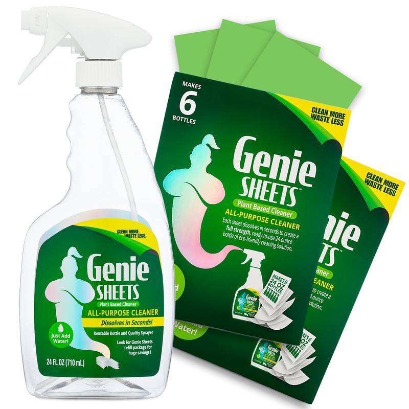 Genie Sheets All Purpose Cleaner | 1 Bottle with Sprayer + Concentrate Makes 12 24oz Refills | Professional-Strength | Just Add Water | Sustainable Eco-Friendly Plant-Based