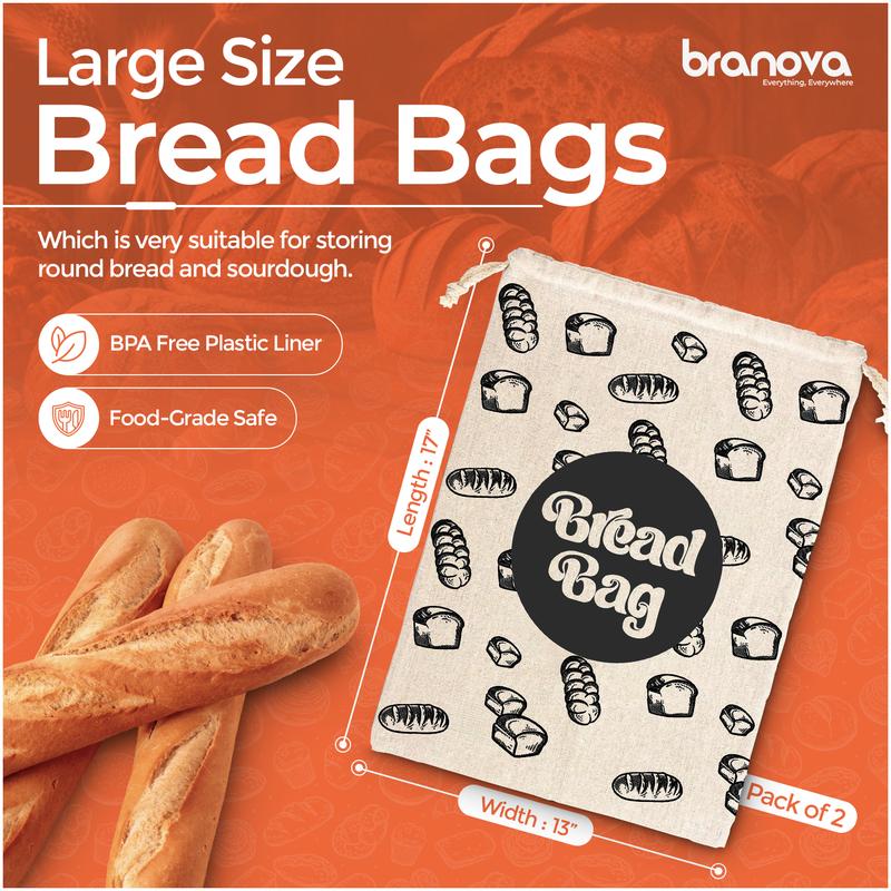 2 Pack Reusable Bread Bags for Homemade Bread - Inner Plastic Lined Linen Bread Bags for Fresh Bread Storage - Homemade Bread Storage Bags - Sourdough Bread Storage Bags 17