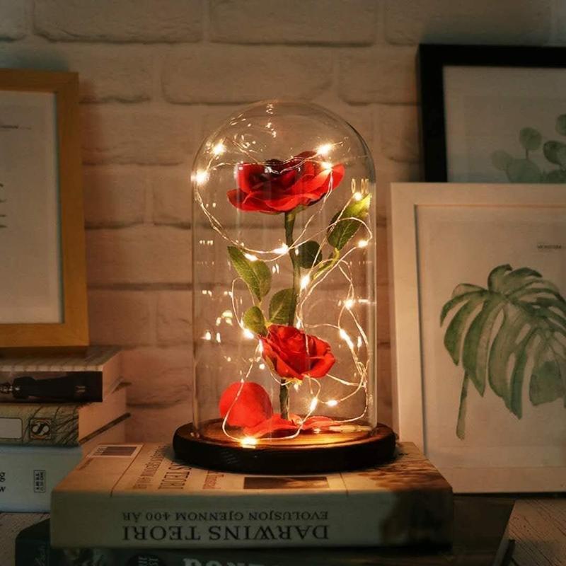 Purchase Products Beauty and the Beast Roses, Ladies Gift Ideas Birthday, Anniversary Rose Gift Decoration Artificial Flower Gift Romantic Red Silk Roses, Flowers in Glass Dome   Plants Ornaments