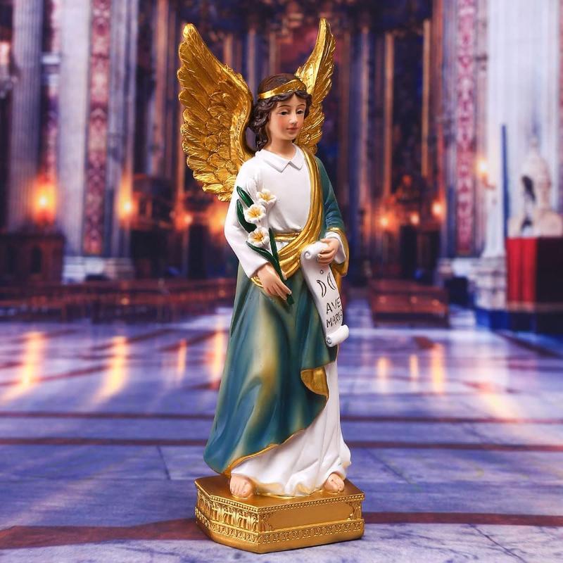 Statue of St.Gabriel The Archangel, 8in H Resin Catholic Gift Saint Gabriel The Messenger of God Figurine, Suitable for Religious and Ornaments Decor