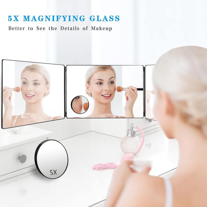 3 Way Mirror for Self Hair Cutting Tools with Height Adjustable Mirror 360 Trifold Mirror for Makeup to See Back of Head