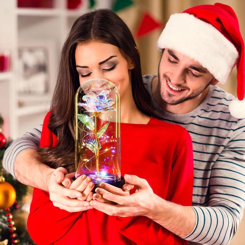 Beautiful Eternal Rose Flower with Butterfly & LED Light in Glass Dome - Ideal Navidad Regalos for Daughter Mom Girlfriend- Perfect Gift for Her