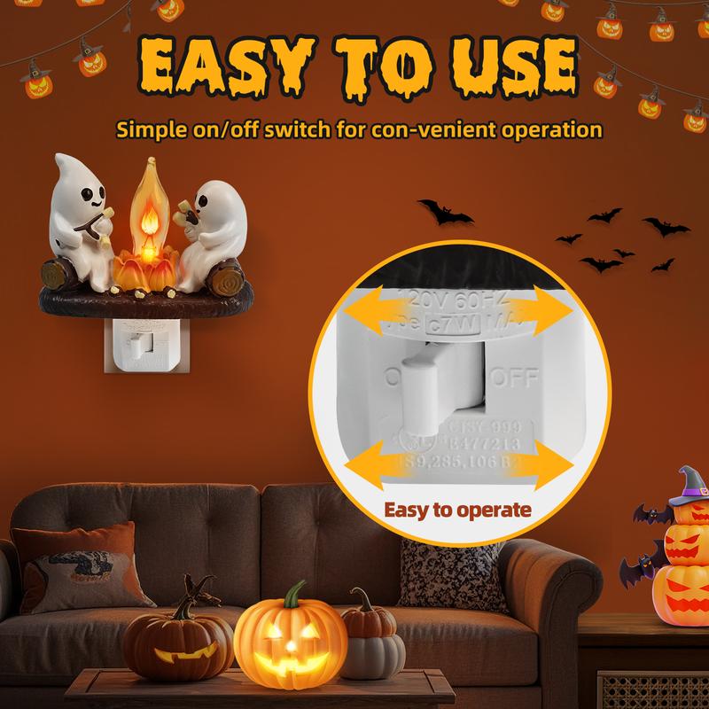 Festival Ghost Campfire Flickering Night Light, 3D LED Fake Fire Lamp,  2024 New Spooky Lights Candles Halloween Decoration Night Light for Home, Halloween Nightlight Indoor Decorations