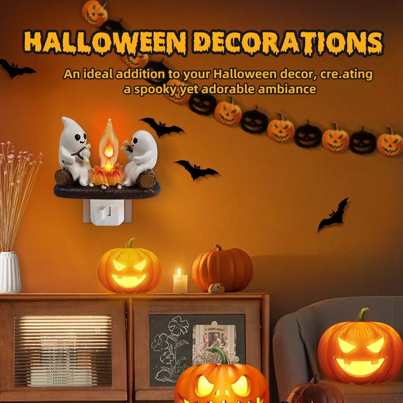 Festival Ghost Campfire Flickering Night Light, 3D LED Fake Fire Lamp,  2024 New Spooky Lights Candles Halloween Decoration Night Light for Home, Halloween Nightlight Indoor Decorations