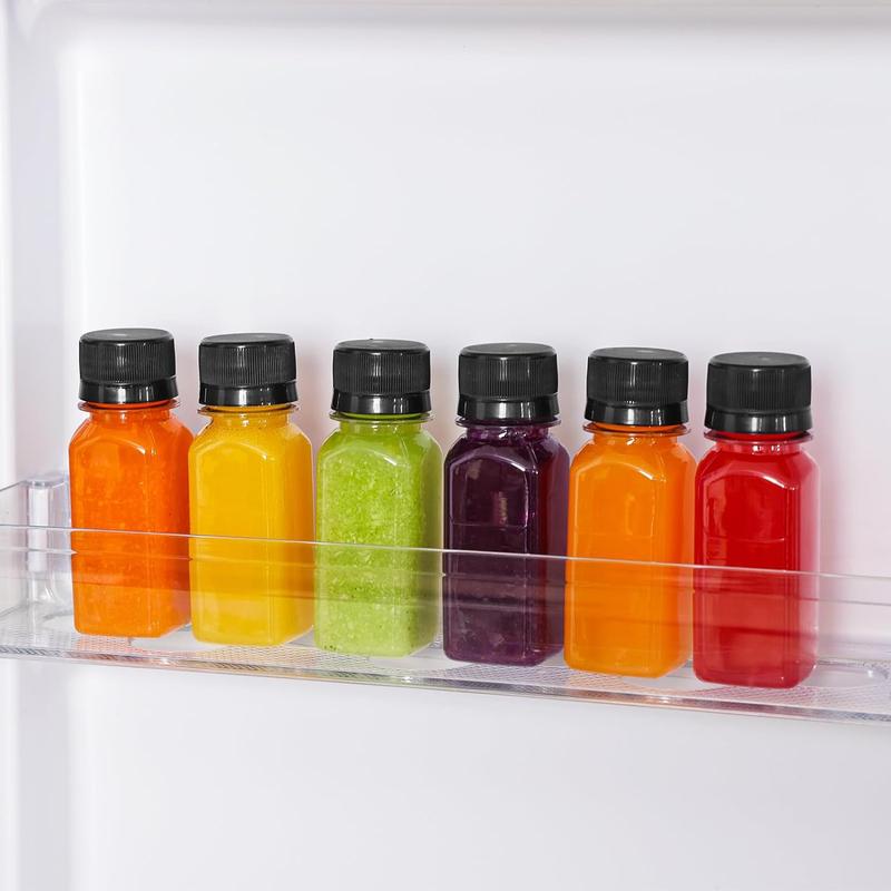 12Count 2oz Shot Bottles with Caps, Reusable Clear Plastic Bottles for Liquids, Empty Containers for Ginger Shots, Juice and Other Beverages