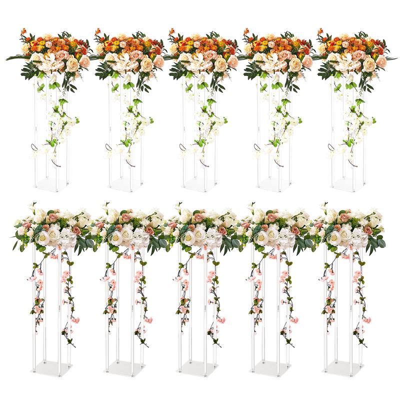 VEVOR 10PCS 23.6inch High Wedding Flower Stand, With Acrylic Laminate,Acrylic Vase Column Geometric Centerpiece Stands, Floral Display Rack for T-Stage Events Reception, Party Decoration Home Light Round