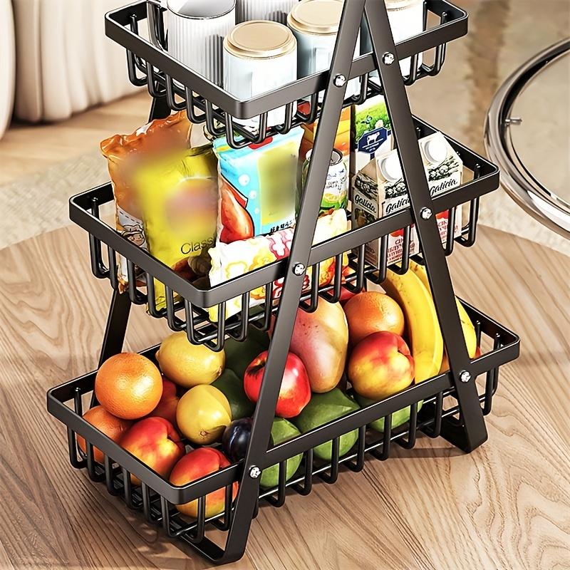 Multi-Layer Removable Fruit Basket Triple Wooden Carrying Basket Living Room Kitchen Bread Snack Storage Basket Black White Kitchen Shelf