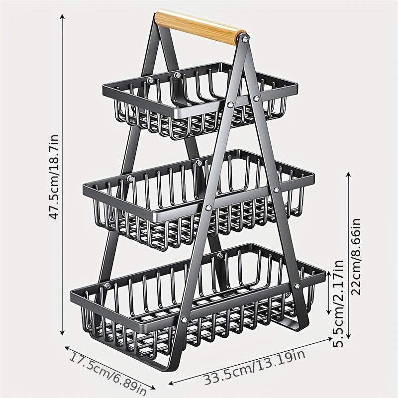 Multi-Layer Removable Fruit Basket Triple Wooden Carrying Basket Living Room Kitchen Bread Snack Storage Basket Black White Kitchen Shelf