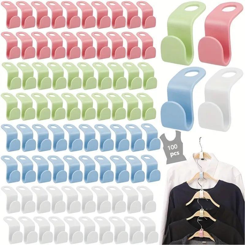 Clothes Hanger Connector Hooks, 100pcs Space Saving Hanger Extenders Clips, Magic Hanger Hooks, Home Organizers for Closet