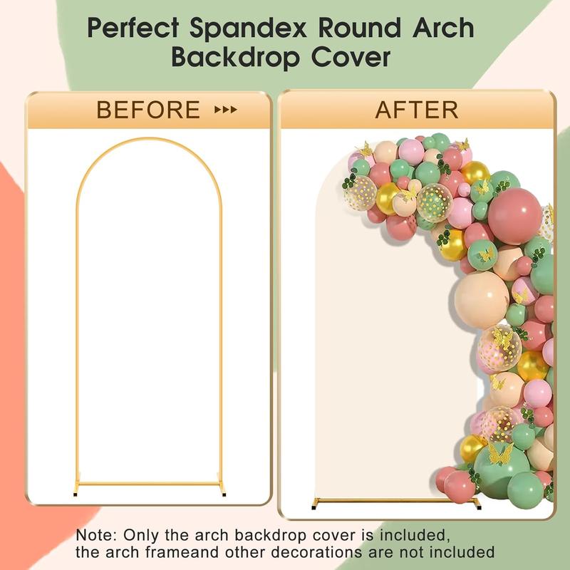 Arch Backdrop Cover Set of 3 Double Color 6ft 6.6ft 7.2ft Wedding Arch Cover Spandex Fitted Arch Covers,Round Top Chiara Arch Backdrop Cover for Baby Party Birthday Banquet Shower (White+Cream)