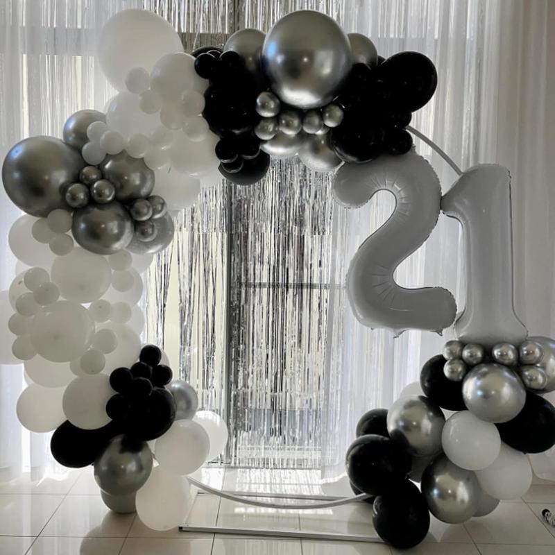 Black and Silver Balloons, 60 count 12 Inches Black White Silver Confetti Balloons with 1 Ribbon for Birthday,  Shower, Wedding, and Silver Theme Party Decoration