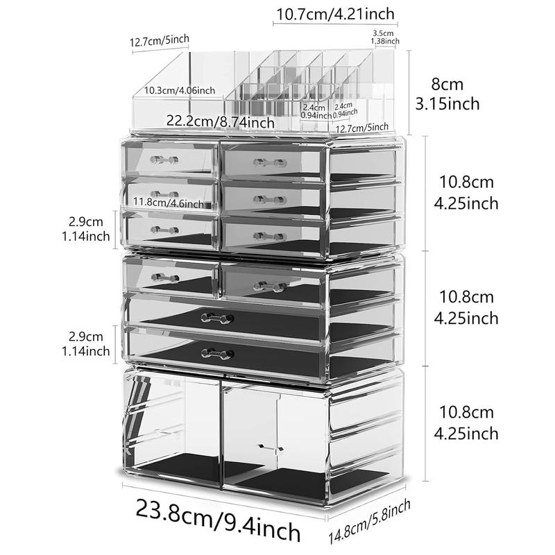 Makeup  Organizer Storage Drawers Display Boxes Case with 12 Drawers(Clear)