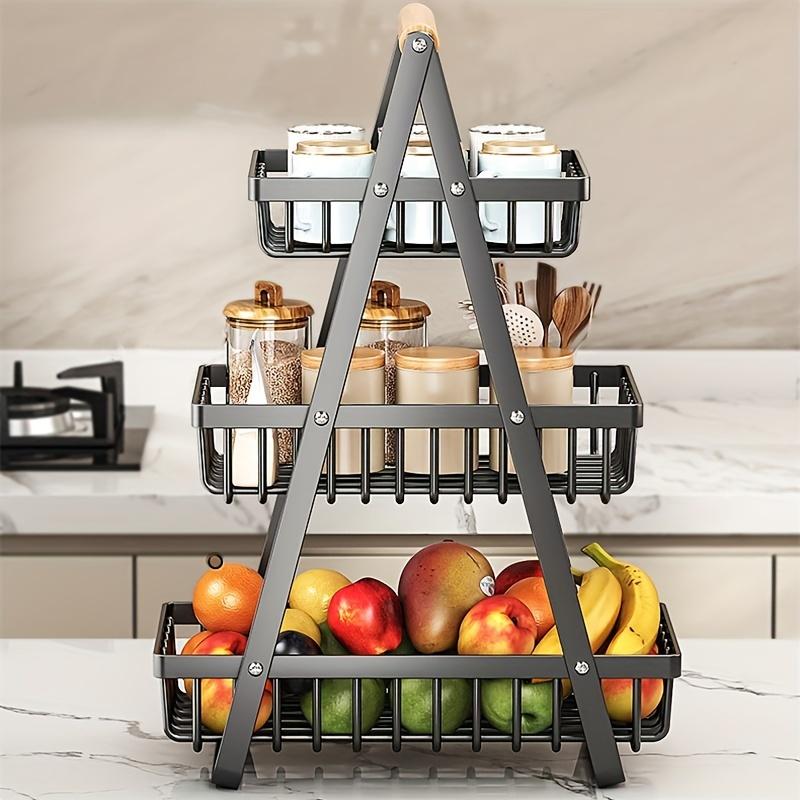 Multi-Layer Removable Fruit Basket Triple Wooden Carrying Basket Living Room Kitchen Bread Snack Storage Basket Black White Kitchen Shelf