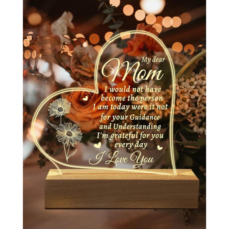 Hiipeenow Mom Birthday Gifts, Acrylic Engraved 15 * 19CM Presents, Valentines Day Mothers Day Christmas Gifts for Mom from Daughter Son