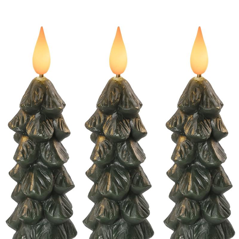 Christmas Decor Christmas Tree Candles For Christmas Gift Christmas Tree Candles with Remote, Waxy Flameless Taper Candles Flickering, Green LED Candlesticks Battery Operated for New Year Celebration Holiday Decorations 9.7 Inches