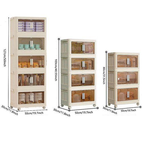 Multi layer folding storage cabinet, plastic storage box for home storage, space saving stackable unit, with transparent door, easy to assemble, with wheels, magnetic door, widely used Collapsible Organiser