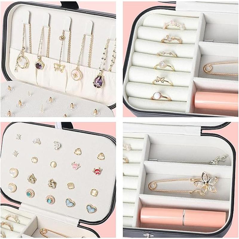 Jewelry Storage Box, 1 Count Portable PU Leather Zipper Jewelry Organizer with Compartments, Jewelry Box for Earrings, Rings, Necklace, Bracelet