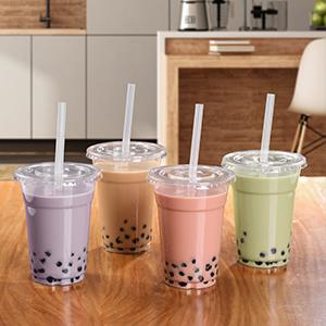 100 Sets - Clear Plastic Cups with Lids and Straws, Disposable Cups for Iced Coffee, Smoothie, Milkshake, Cold Drinks, 12,16,20oz BPA-Free Drinkware Cups Pet Gift