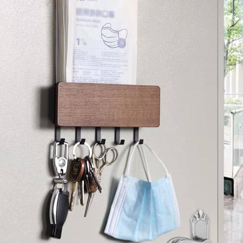 Wooden Wall Mounted Storage Hook, Simple Key Storage Box, Multifunctional Hanging Hook for Home Kitchen Bathroom