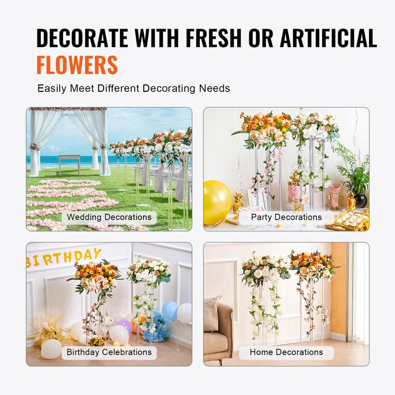 VEVOR 10PCS 23.6inch High Wedding Flower Stand, With Acrylic Laminate,Acrylic Vase Column Geometric Centerpiece Stands, Floral Display Rack for T-Stage Events Reception, Party Decoration Home Light Round