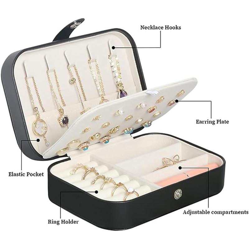 Jewelry Storage Box, 1 Count Portable PU Leather Zipper Jewelry Organizer with Compartments, Jewelry Box for Earrings, Rings, Necklace, Bracelet