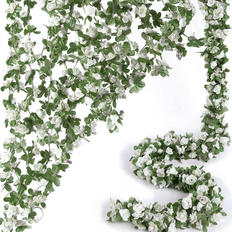 Artificial Rose Vine Flower, 5 Counts Fake Rose Vine Flowers with Green Leaves, Hanging Fake Roses Vine for Room Wedding Birthday Wall Arch Decor