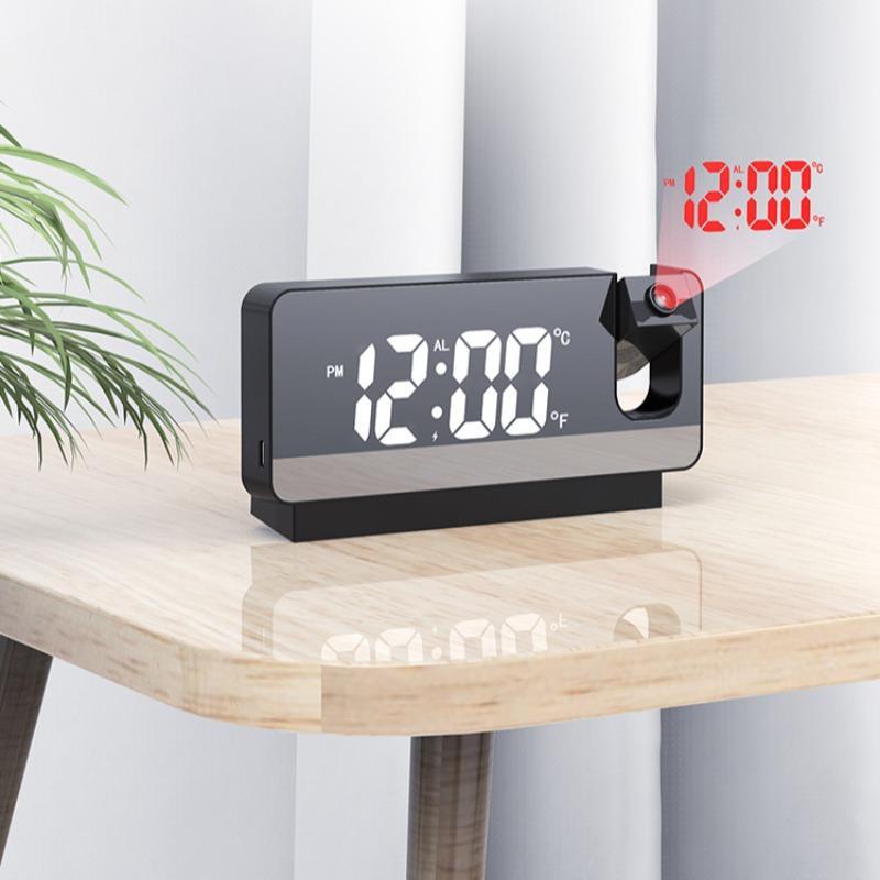 LED Mirror Projection Digital Alarm Clock, 1 Count Large Mirrored Led Alarm Clock with 180° Rotatable Projector, Digital Desktop Clock for Bedroom Decor, Summer Gifts