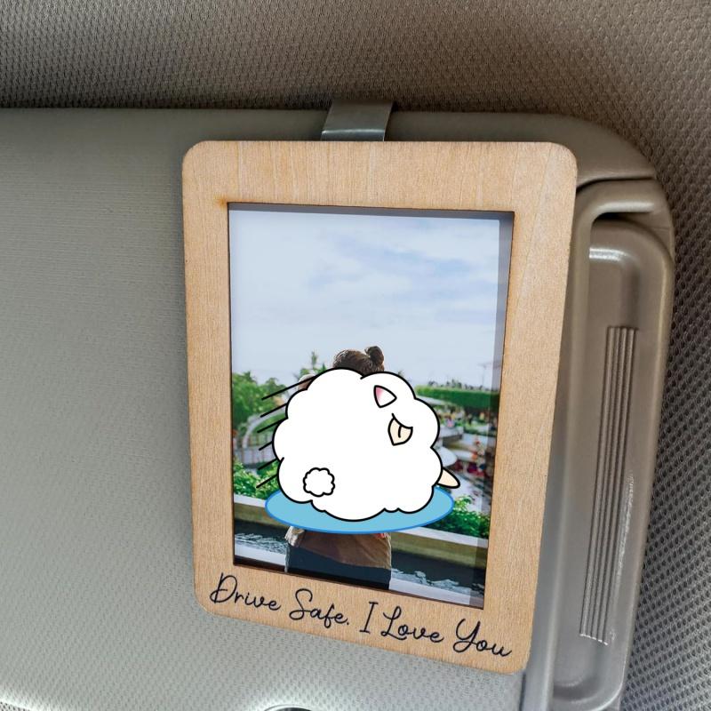 Car Visor Picture Frame, Drive Safe Car Picture Holder, Wallet-Sized Wooden Photo Frame, Visor Clips for Cars, Car Picture Frame with Visor Clip, Mini Car Picture Frame, Gift For Him for Her