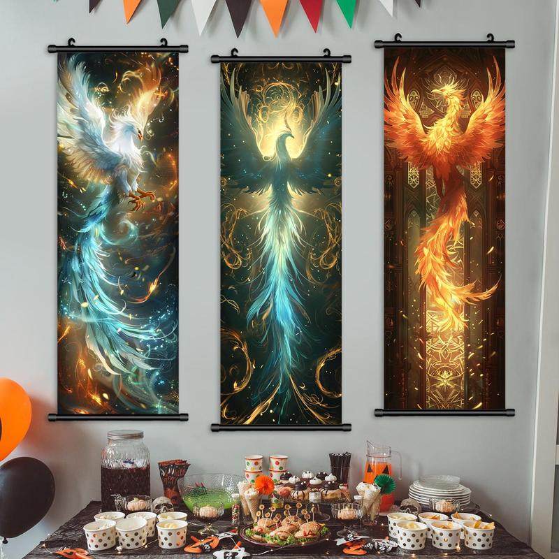 Phoenix Pattern Wall Tapestry, 3 Counts set Modern Art Creative Phoenix Poster, Wall Art Decor for Home Living Room Bedroom Study Room