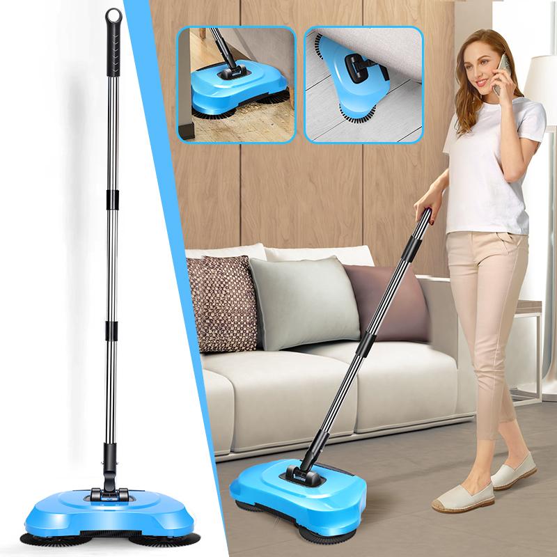 3-in-1 Multifunctional Hand Push Sweeping and Mopping With Dustpan Set,Flat Mop with Spiral Deep Clean System,Dry and Wet,Home Cleaning Supplies for Hard Floor,4 Replacement Clean ClothS,Two Colors