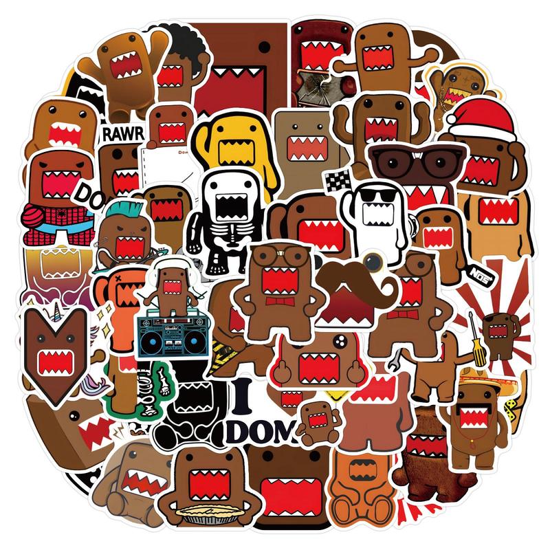 Cute Domo Kun Graffiti Sticker, 50pcs Waterproof DIY Decals, Self Adhesive Sticker for Stationery, Handbags, Suitcases, Notebooks, Mobile Phones Decor