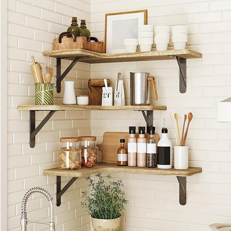 Wooden Corner Shelf, 3 Counts set Wall Mounted Corner Shelf, Rustic Wall Shelf for Bathroom, Kitchen, Bedroom, Living Room