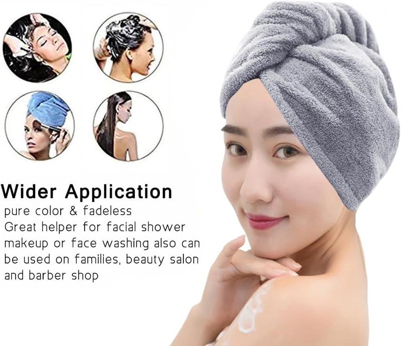 Microfiber Hair Towel Wrap for Women, 10 Inch X 26 Inch Super Absorbent Quick Dry Hair Turban, Drying Hair Wrap Towels for Drying Curly, Long & Thick Hair Grey