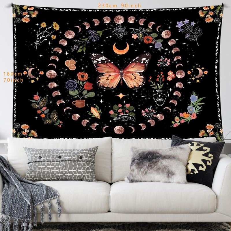 Butterfly & Moon Pattern Tapestry, 1 Count Bohemian Style Wall Hanging Tapestry, Wall Art Decor for Home Living Room Bedroom Dormitory