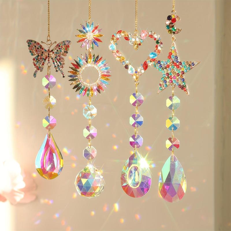 Artificial Crystal Suncatcher, 1 Count Butterfly Love Star Heart Sun Hanging Decor for Home Window, Car Decor, Gift for Girl Wedding, Thanksgiving, Christmas