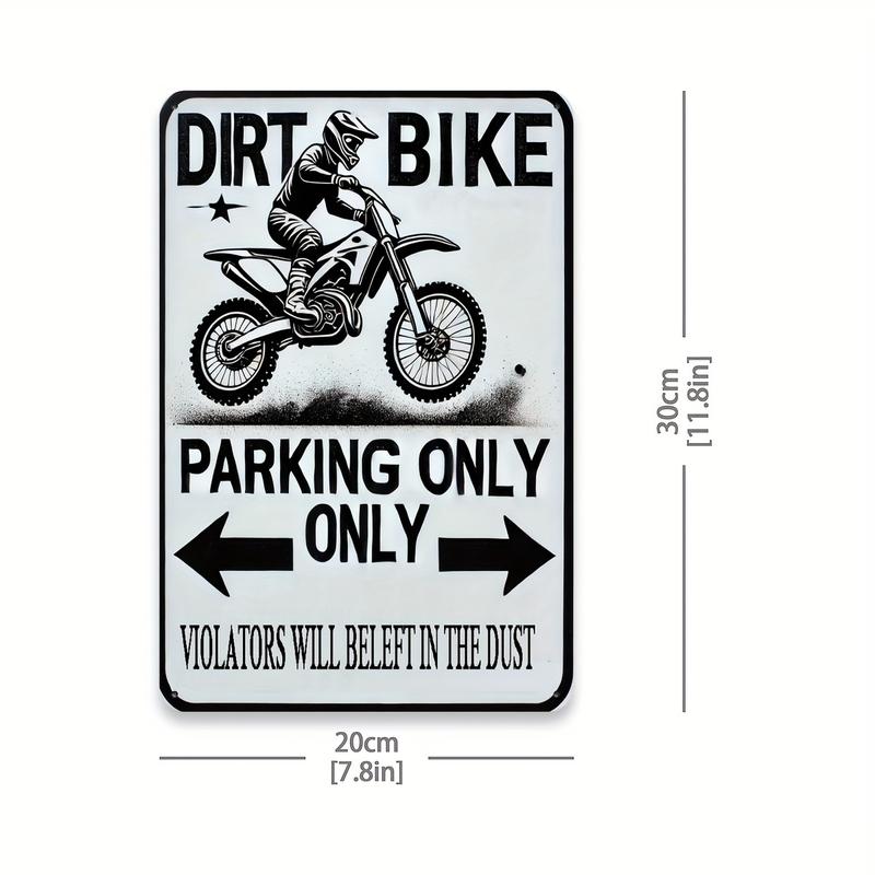 Dirt Bike Parking Only Sign, Vintage Iron Wall Decor for Man Cave and Boy's Room, Humorous Off-Road Bike Enthusiast Foil Engraved Sign with 