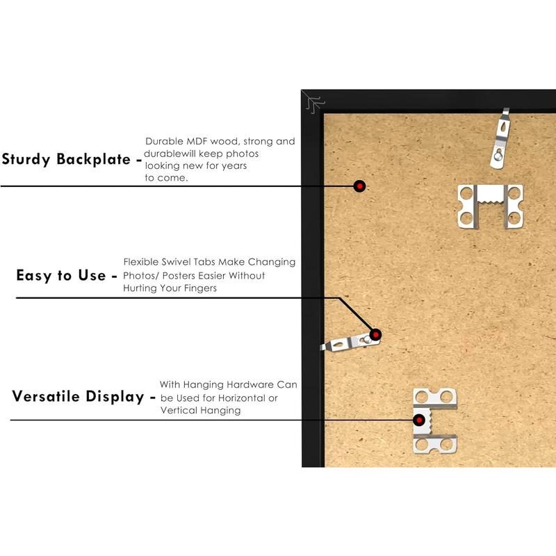 22.375 x 34 Poster Frame Set of 2, Display Pictures 20 x 30 with Mat or 22.375 x 34 Without Mat, Poster Frames 22.375 x 34 inches for Wall Mounting Display, Black