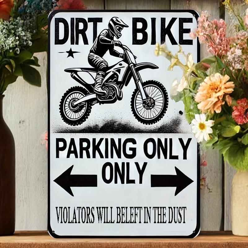 Dirt Bike Parking Only Sign, Vintage Iron Wall Decor for Man Cave and Boy's Room, Humorous Off-Road Bike Enthusiast Foil Engraved Sign with 