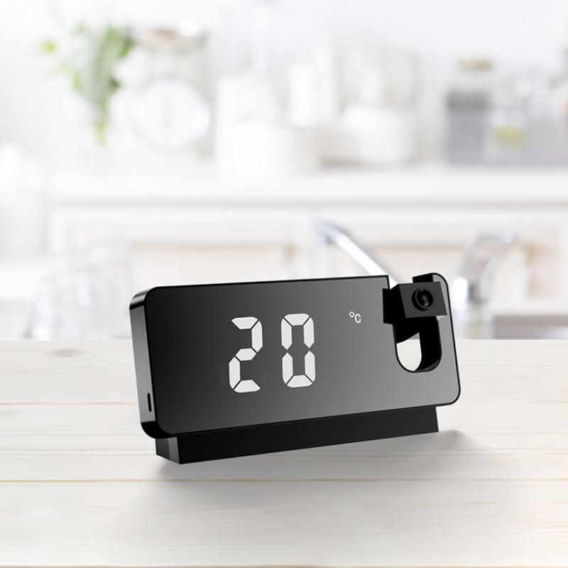 LED Mirror Projection Digital Alarm Clock, 1 Count Large Mirrored Led Alarm Clock with 180° Rotatable Projector, Digital Desktop Clock for Bedroom Decor, Summer Gifts