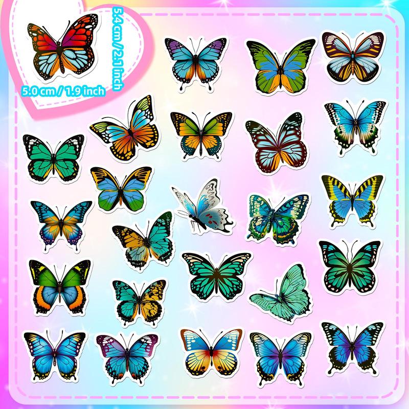 50pcs Colorful Butterfly Graffiti Sticker, Cartoon Waterproof Sticker, DIY Decorative Sticker for Water Bottle, Skateboard, Helmet, Car, Bike, Luggage, Laptop